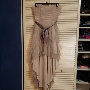 Gold Glitter Strapless Asymmetric Formal Dress